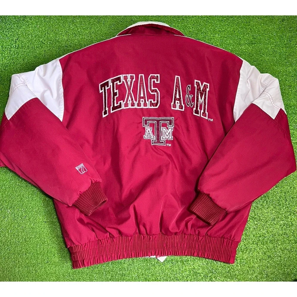 Vintage Texas A&M Jacket MED 90s‎ Jacket Puffy Maroon White Beveled T Logo7